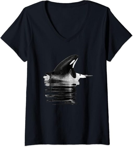 Womens Just A Girl Who Loves Orcas Killer Whales Sea Ocean V-Neck T-Shirt