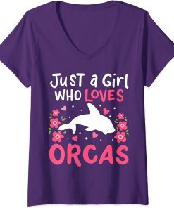 Womens Orca Just A Girl Who Loves Orcas V-Neck T-Shirt