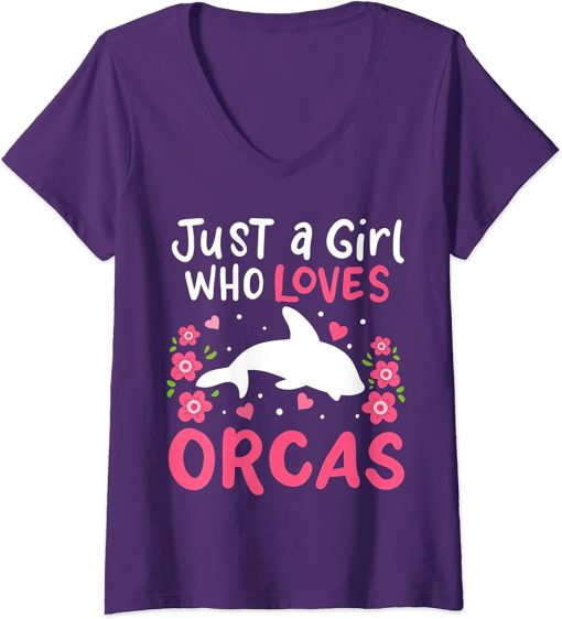 Womens Orca Just A Girl Who Loves Orcas V-Neck T-Shirt