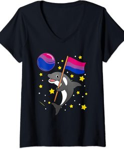 Womens Orca In Space Bisexual Pride V-Neck T-Shirt