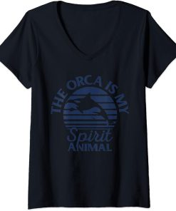 Womens Whales Funny Orcas The Orca Is My Spirit Animal Orca Lovers V-Neck T-Shirt