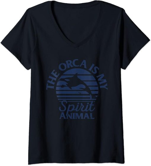 Womens Whales Funny Orcas The Orca Is My Spirit Animal Orca Lovers V-Neck T-Shirt