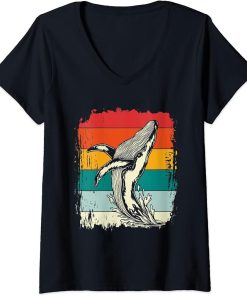 Womens Sea Fish Ocean Animal Lover Whale Orca V-Neck T-Shirt