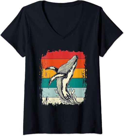 Womens Sea Fish Ocean Animal Lover Whale Orca V-Neck T-Shirt