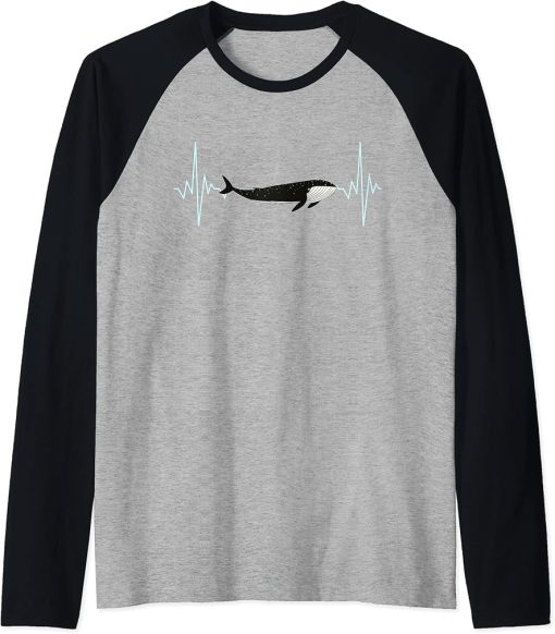 Funny Pun Orca Whale Heartbeat ECG Design Raglan Baseball Tee