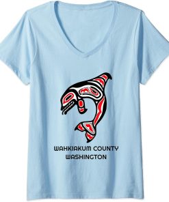 Womens Wahkiakum County WA Native American Indian Orca Killer Whale V-Neck T-Shirt