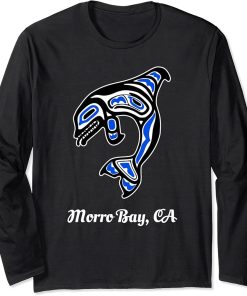 Blue Native American Morro Bay CA Tribal Orca Killer Whale Long Sleeve T-Shirt