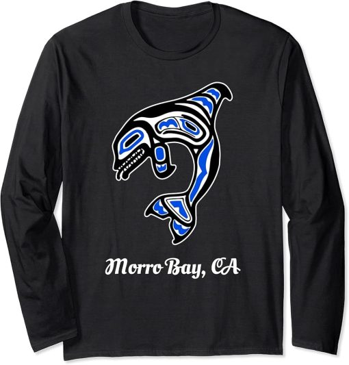 Blue Native American Morro Bay CA Tribal Orca Killer Whale Long Sleeve T-Shirt